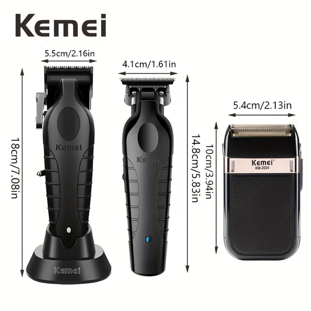Men's Grooming Set 3pcs USB Rechargeable Electric Hair Clipper Razor & Beard Trimmer – High-Precision Cordless Close Shave Kit for Home Salon, Perfect Gift for Dad