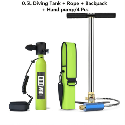 Mini Scuba Tank Set 0.5L – Reusable Diving Cylinder with Hand Pump, 3000PSI 200Bar, 35 Breaths Backup Air for Shallow Water Diving Reef Exploration Rescue