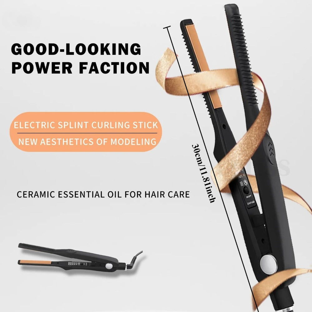 Root Crimper & Hair Straightener Curling Iron 2-in-1 with 4-Mode Adjustable Temp, Fast Heat-Up Wavy Hair Crimper Flat Iron for Women — Professional Salon & Home Travel Styling Tool, Black