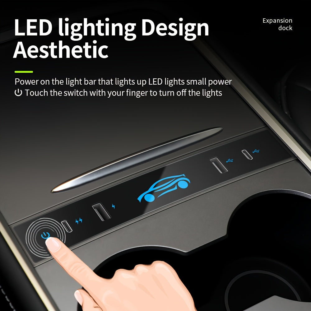 USB Hub Chargers Are Offered for The for Tesla Model Y from 2021 to 2024 And The Model 3 from 2021 to 2023. These 27W Fast Charging USB Hubs Feature Four Ports And Are Compatible with The for Tesla Model Y Accessory for 2024. (They Are Not Compatibl