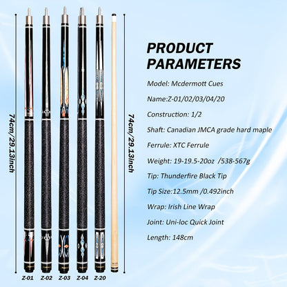 2-Piece Pool Cue 58 Inch – Grade A Canadian Maple, 12.5mm Low Deflection Shaft, Multi-Layer Leather Tip, Irish Linen Wrap – Professional Billiard Stick for Players