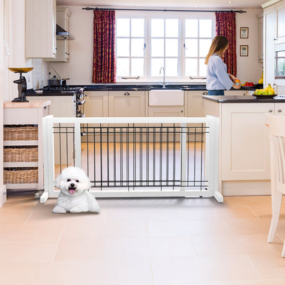 Freestanding Pet Gate for Dogs & Cats - Solid Wood Dog Gate for House, Adjustable 40" to 71" Wide, Indoor Dog Fence for Doorways Stairs Hallways, No-Drill Extra Wide Baby Gate