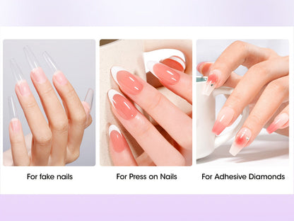 Solid Gel Nail Glue Kit with Mini LED Lamp — 8g UV Cure Gel Glue 28+ Days Long-Lasting Bond for Press On Nails Acrylic Tips Rhinestones, Non-Toxic Natural Resin, Salon & Home Manicure Gift Set