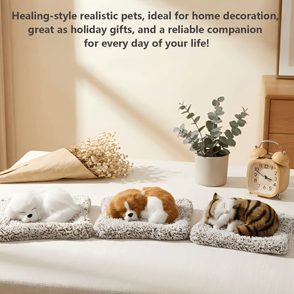 Stuffed Cat Plush Toy Realistic Sleeping Kitten with Meow Sound Soft Faux Fur Simulation Cat Doll Desk Decor Birthday Christmas Gift for Kids Cat Lovers