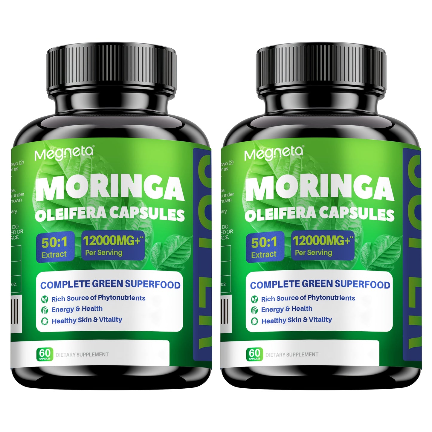 Moringa Capsules 12000mg Organic Superfood Supplement - Antioxidant, Immune Support, Skin Health & Natural Energy for Women & Men - Stimulant-Free Green Superfood Daily Capsules 60-180 Count