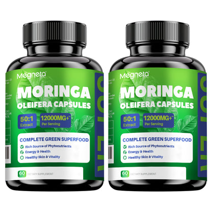 Moringa Capsules 12000mg Organic Superfood Supplement - Antioxidant, Immune Support, Skin Health & Natural Energy for Women & Men - Stimulant-Free Green Superfood Daily Capsules 60-180 Count