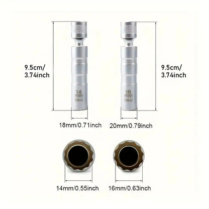 Magnetic Spark Plug Socket Set 14mm 16mm Universal 1/2 Inch Drive Alloy Steel Spark Plug Removal Tool with 3/8 Inch Drive Ratchet Wrench for Car Engine Repair