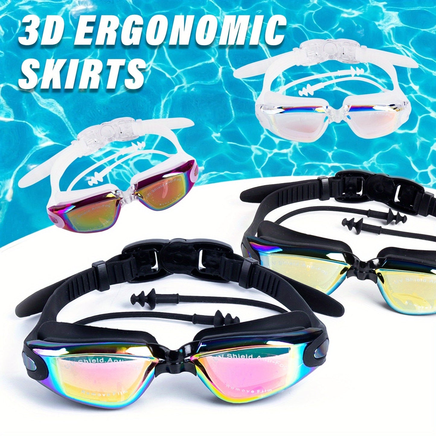 Anti-Fog Swimming Goggles for Adults – HD Clear Vision, Waterproof Silicone, Adjustable Strap, UV Protection for Pool & Outdoor Sports (4pcs)