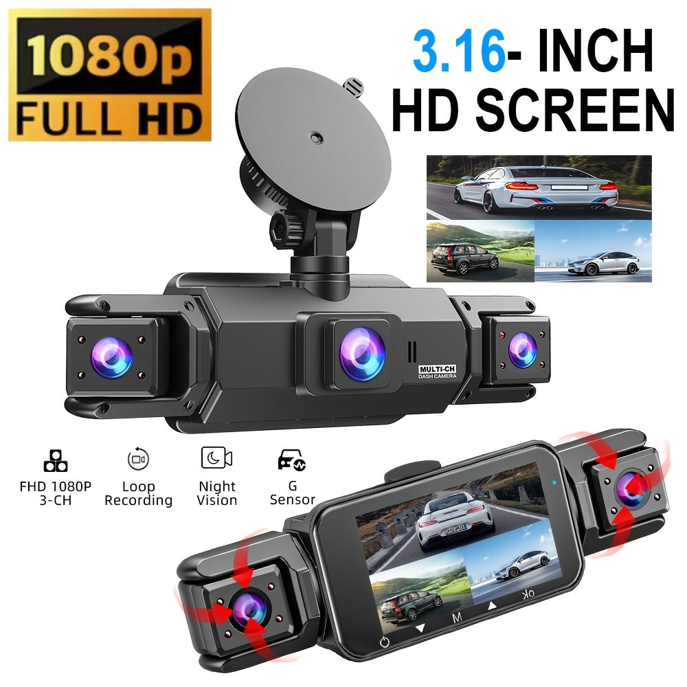 FOXGOD Car Dashboard Camera 360° Panoramic 3/4 Lens Channel 1080P HD Ultimate Safety Dash Cam Set, 1080P Full Coverage Front, Rear, Left, And Right, Quad-Split Screen Display, HD Night Vision, WDR, G-Sensor, Loop Recording - Car Accessories/Car Dash