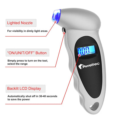 Digital Tire Pressure Gauge 2-Pack 150 PSI - Backlit LCD, 4 Modes PSI/Bar/KPA/Kgf, Non-Slip Grip for Car, Truck, Motorcycle & Bicycle