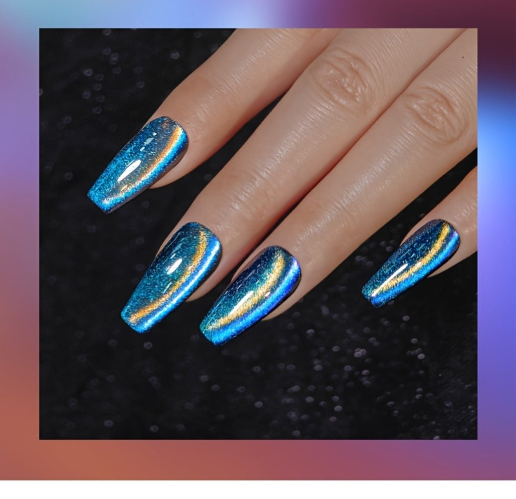 Cat Eye Gel Nail Polish Set 6 Colors 9D Magnetic Polaris Glass Water Light Effect - Semi-Permanent Soak Off LED UV Gel 0.34oz Each - Long Lasting Shimmer Nail Art for Women Salon Home DIY