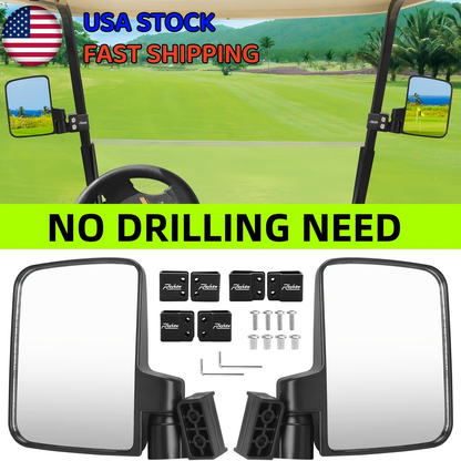 Convex Golf Cart Side Rear View Mirror for EZGO Club Car Yamaha G29 Square Frame – No Drilling Easy Install Wide Angle Blind Spot Mirror