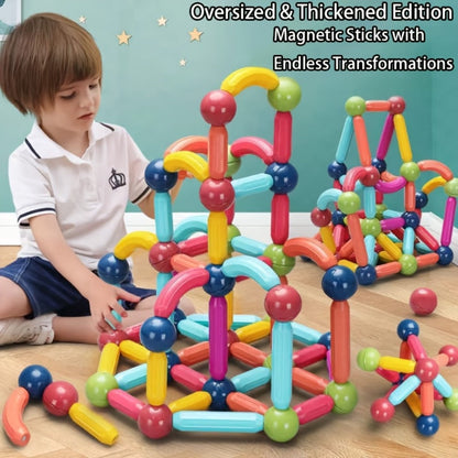 Magnetic Building Sticks Set 62 Pcs – 360° Rotating Oversized Magnetic Tiles Balls Educational 3D STEM Toy Kids Ages 3+ Build Castles Cars Shapes Birthday Christmas Gift