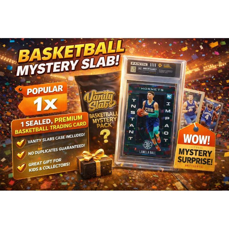 Basketball Random Card in Vanity Slab Display – Mystery Collectible with Rookies, Stars, Inserts & Signature-Style Cards | Panini & Topps | Premium Gift for Basketball Fans & Collectors
