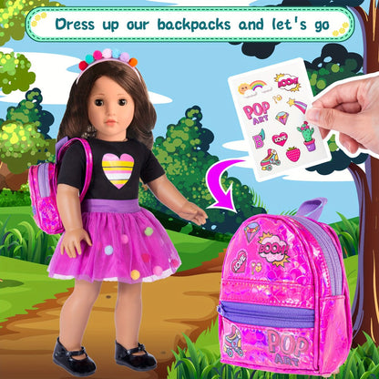 18 Inch Doll Travel Accessories Set 25 Pcs – Unicorn Suitcase Roller Skates Backpack Outfit Hairpins School Supplies, Fits American Girl & Most 18 Inch Dolls, Birthday Christmas Gift for Girls Ages 3-12 No Doll