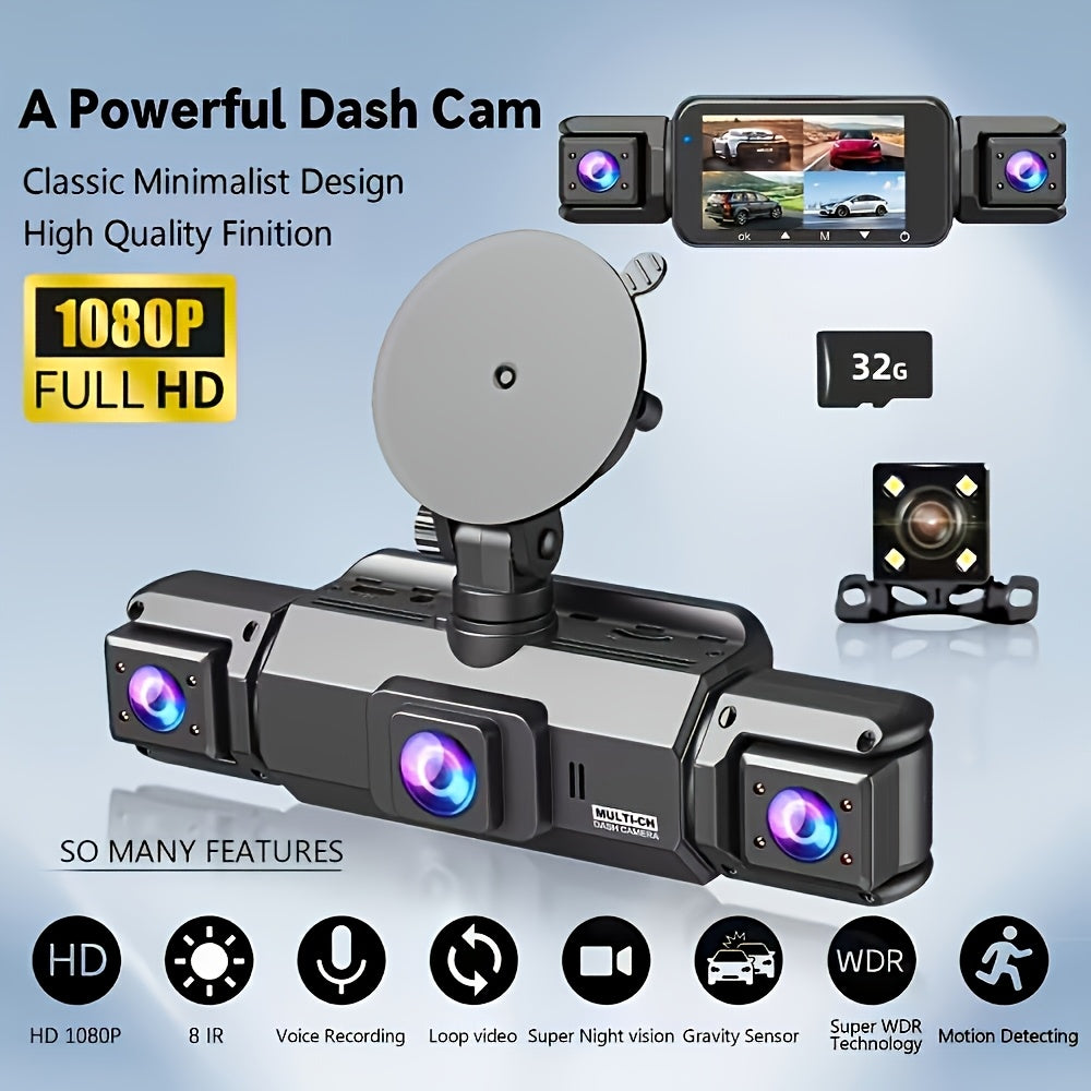 360 ° 3/4-channel 1080P High-definition Ultimate Safety Driving Recorder Set, Dash Camera for Cars, Night Vision, Loop Recording - Car, 24/7 Recording Parking Mode Monitor, WDR, G-Sensor, Optional 32GB Card