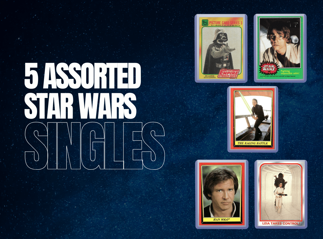 Vintage Topps Star Wars Trading Card Lot – 5 Cards from 1977, 1980 & 1983 Original Trilogy | A New Hope, Empire Strikes Back & Return of the Jedi Authentic Collector Cards in Card Savers