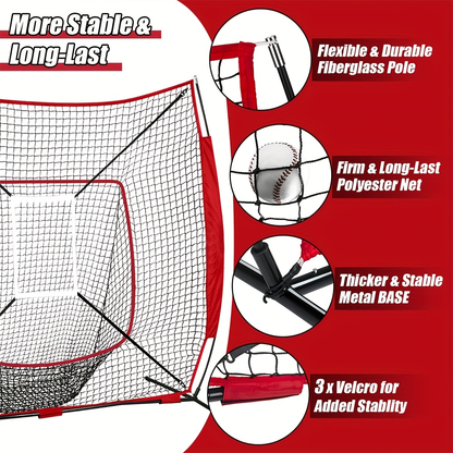 Baseball Practice Net 7x7ft – Complete Hitting & Pitching Training Set with 12 Baseballs, Bow Frame, Batting Tee, and Tote Bag, Portable Backyard Softball Throwing Net for Kids & Adults