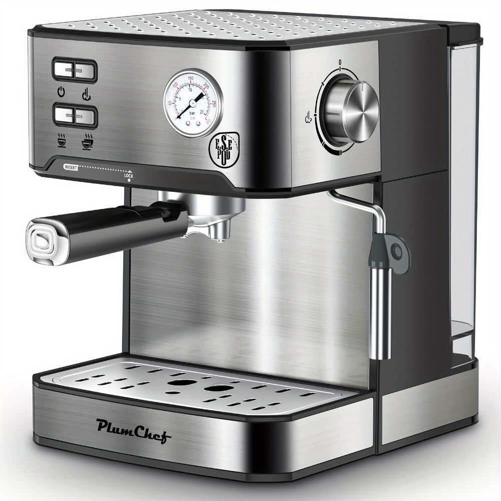 Espresso Machine Stainless Steel – Dual-Brew Coffee Maker with 54.1oz Water Tank, High-Pressure Steam Wand, ESE Pod & Ground Coffee Compatible, 1 & 2 Cup Brewing, Overpressure Protection for Home Barista