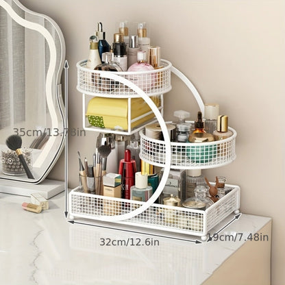 Lightweight Metal Cosmetic Storage Rack with Makeup Brushes Included No-Installation Countertop Organizer for Bathroom Dresser Vanity Skincare Makeup Black White
