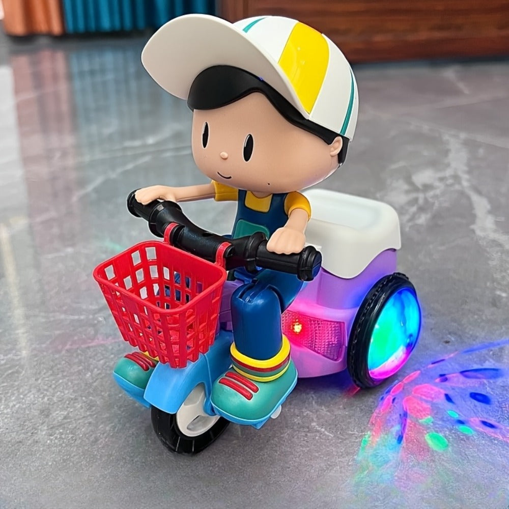 Kids Electric Tricycle Toy Motorcycle with 360° Rotation & Luminous Lights – Push & Power Dual-Mode Stunt Vehicle for Toddlers Boys Girls, Birthday Christmas Gift (Multiple Colors)