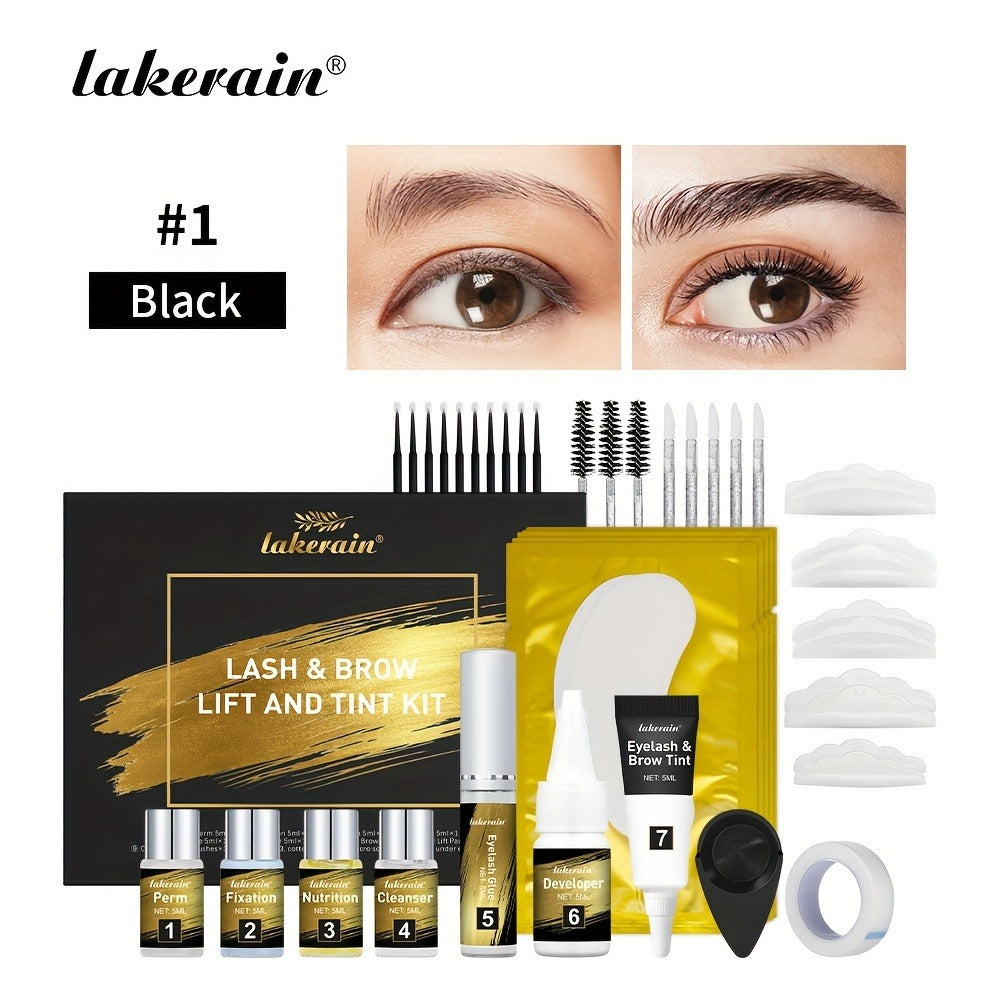 Lash Lift Kit & Brow Lamination Tint Set — 2-in-1 Eyelash Perm & Eyebrow Lamination with Black Brown Tint Dye, 4-6 Week Long-Lasting Results, DIY Home or Salon Use, Complete Beauty Kit for Women