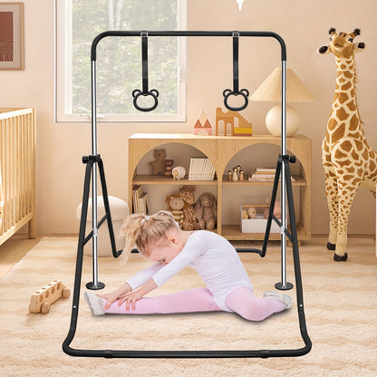 Adjustable Gymnastics Pull-Up Bar for Kids & Teenagers – Height Adjustable Horizontal Bar for Indoor Outdoor Home Use, Strength Training & Fitness Exercise Equipment, Green & Yellow