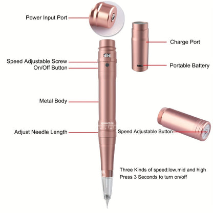 Permanent Eyebrow Tattoo Kit PMU Pen - Includes Tattoo Pen, Ink, Eyebrow & Lip Tattoo Needles, Practice Accessories, Complete Microblading Starter Set for Beginners & Enthusiasts, Black or Pink