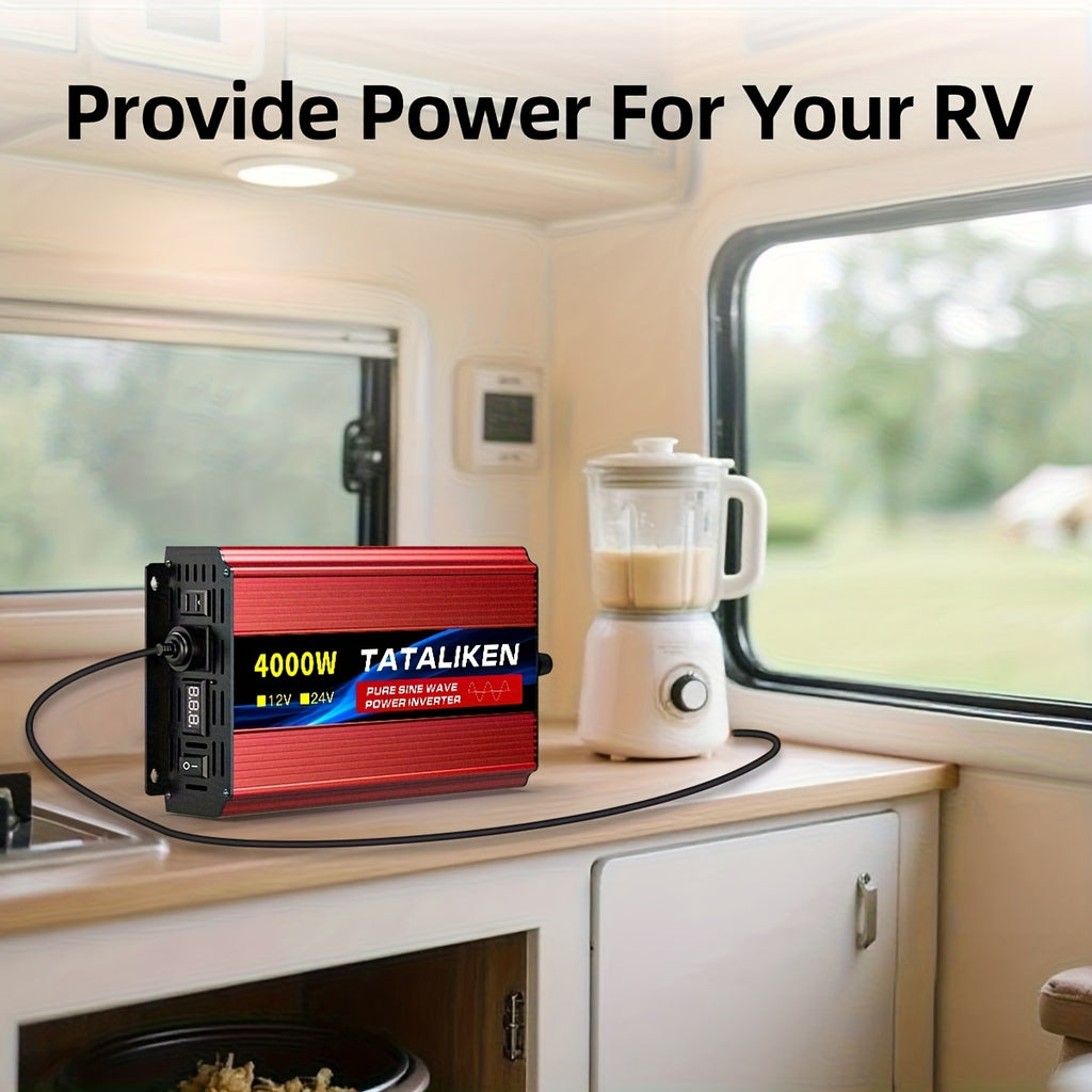 Pure Sine Wave Power Inverter 4000W/1300W Power Automotive Power Inverter - 12V To 110V Converter, LED Voltage Display Is Convenient