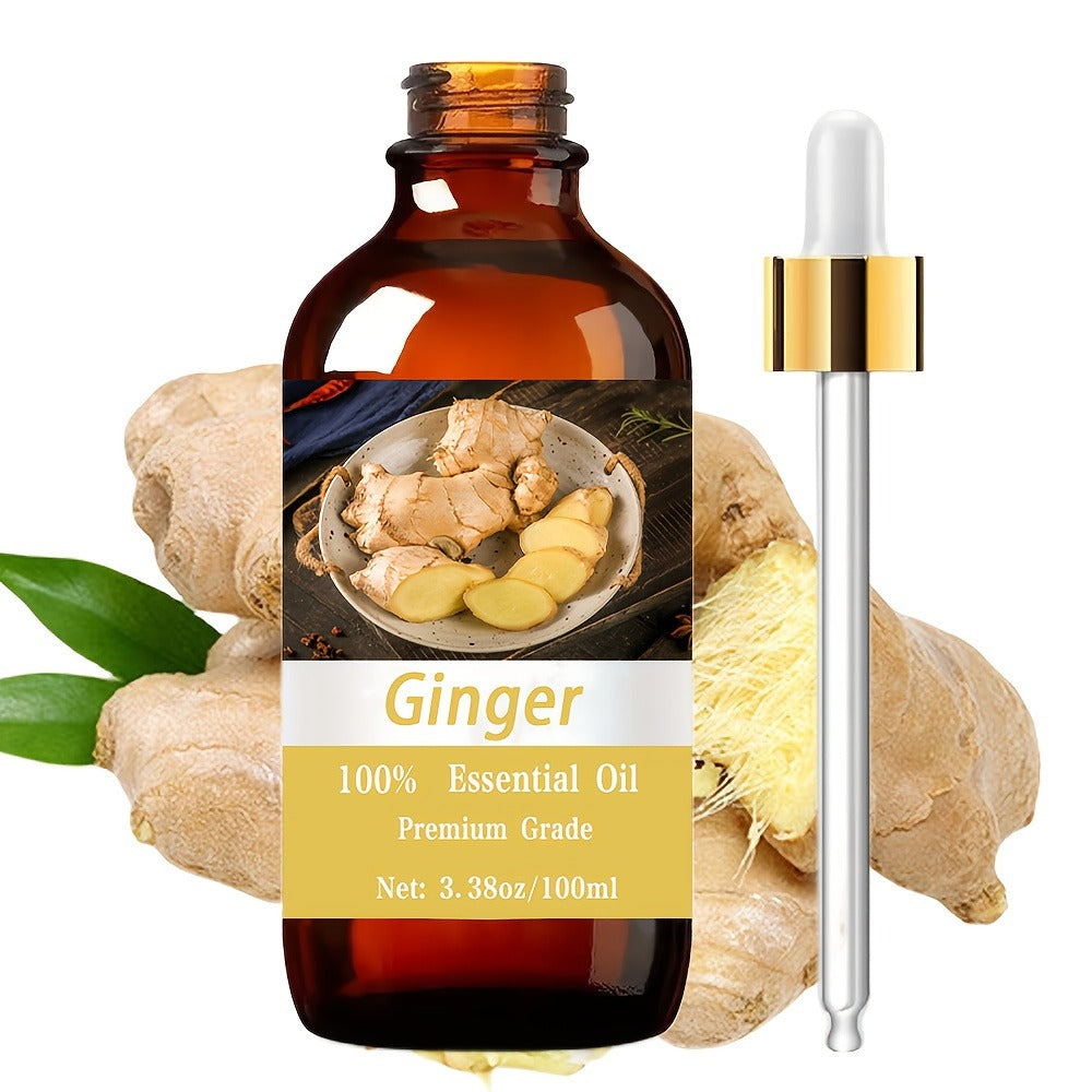 Ginger Essential Oil for Hair Growth 3.38oz 100ml - Hyaluronic Acid Vitamin C Scalp & Skin Moisturizing Massage Body Oil, Aromatherapy Relaxation Oil for Women & Men