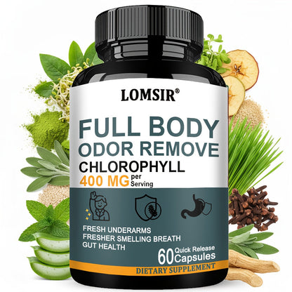 Chlorophyll Capsules 400mg with Matcha Green Tea, Apple Cider Vinegar, Peppermint, Sage & Aloe Vera – Daily Detox & Digestive Health Green Complex | Natural Body Odor & Gut Support | 60 Capsules