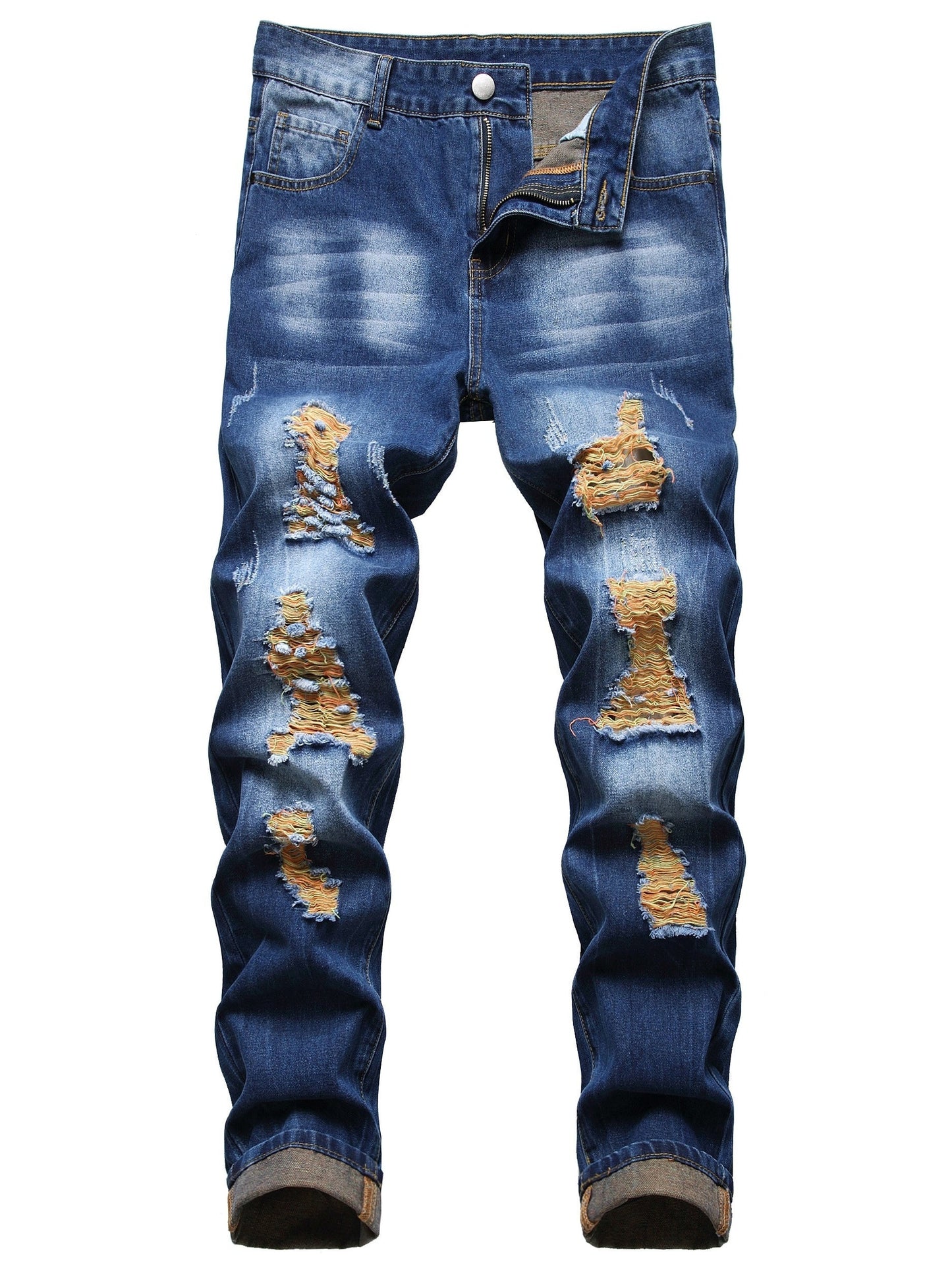 Men's Slim Fit Jeans - Classic Wash Distressed Streetwear