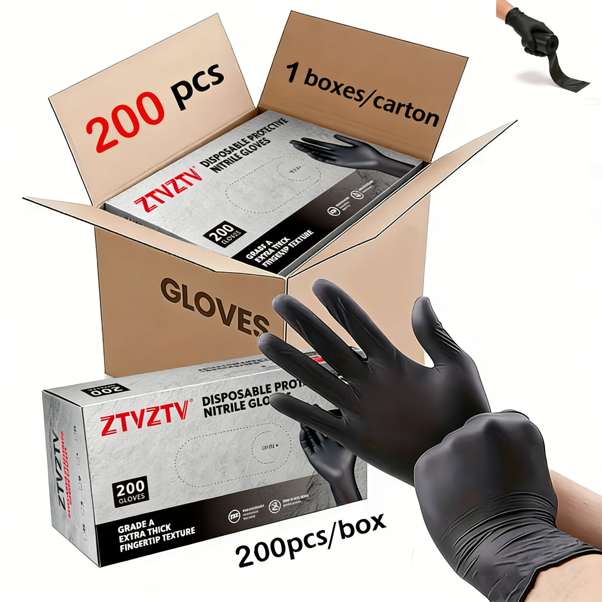 200pcs, Black Nitrile Disposable Gloves, High-Density, Flexible Fit, Chemical Resistant, Industrial-grade Latex-free, Specially Designed For Maintenance Teams, Suitable For Household Cleaning, Tattooing, Painting, Car Washing, Dishwashing