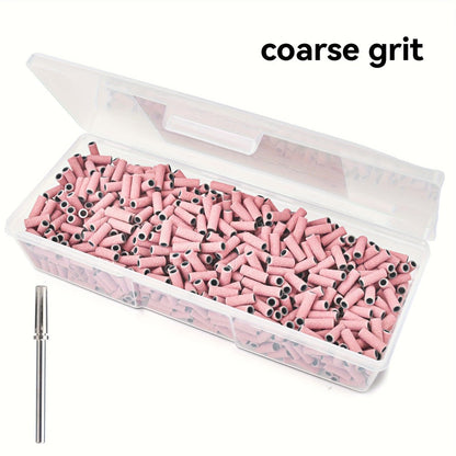 Nail Sanding Bands 1000 Pack with Mandrel Bit – Coarse Medium Fine Grit 3mm Nail Drill Bits for Acrylic Removal, Natural Nail Filing & Smoothing – Professional Manicure Pedicure Salon Nail Care Tools