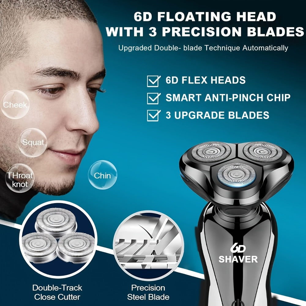 Electric Shaver for Men 3-in-1 Cordless Rechargeable 360° Floating Rotary – Beard Trimmer, Nose Hair Trimmer & Face Shaver with LED Display, 90-Min Battery & USB Charging, Black