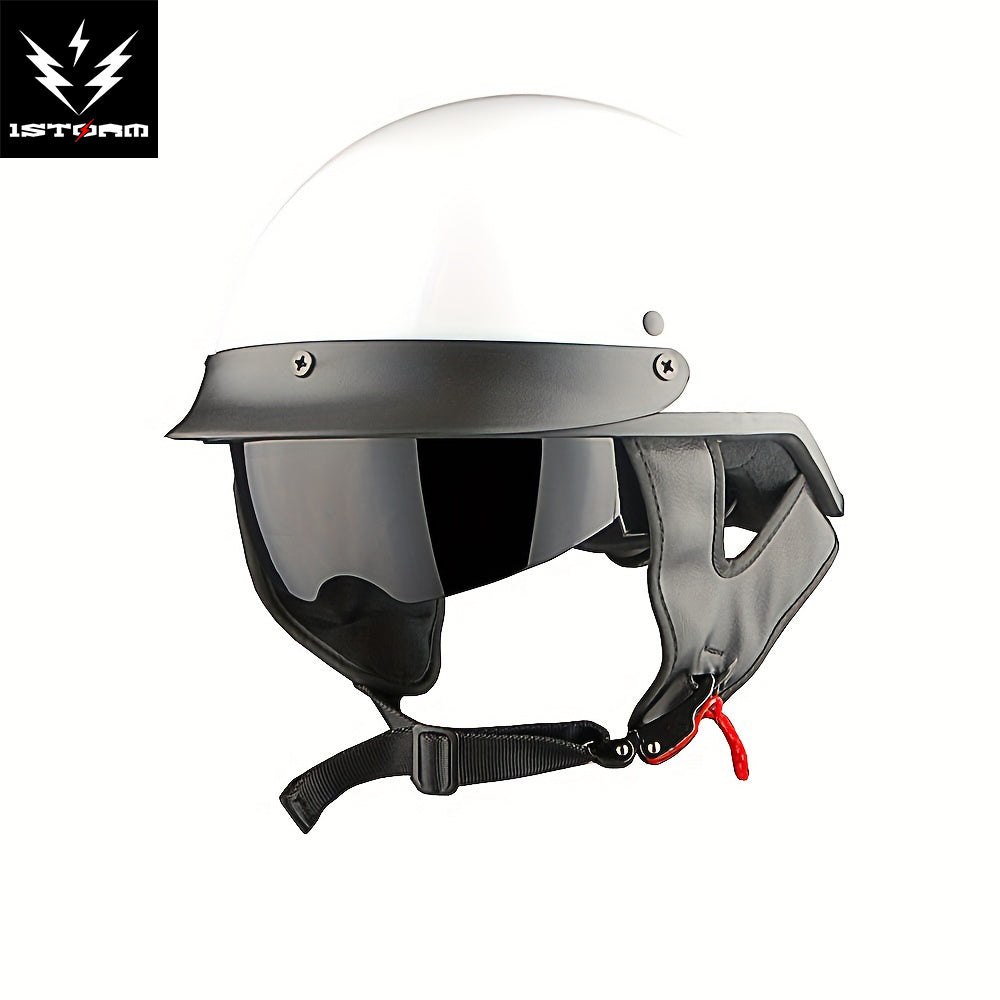 Motorcycle Half Face with Retractable Smoked Visor - Outer Visor & Adjustable Inner Visor System, Lightweight Half Design for Wind Noise, Aerodynamic Riding - Compatible with Goggles ( Without Glasses)
