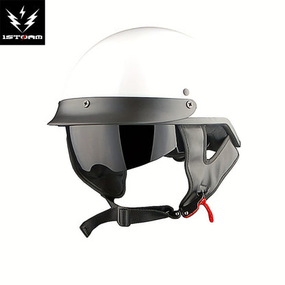 Motorcycle Half Face with Retractable Smoked Visor - Outer Visor & Adjustable Inner Visor System, Lightweight Half Design for Wind Noise, Aerodynamic Riding - Compatible with Goggles ( Without Glasses)