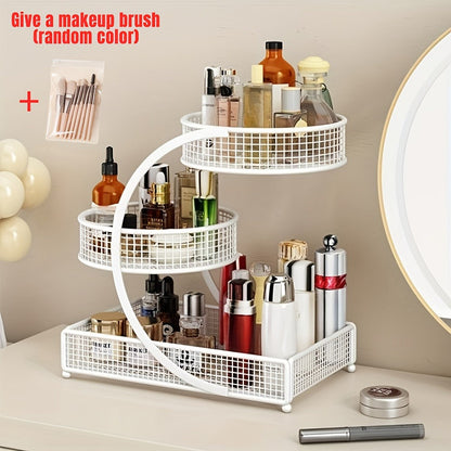 Lightweight Metal Cosmetic Storage Rack with Makeup Brushes Included No-Installation Countertop Organizer for Bathroom Dresser Vanity Skincare Makeup Black White