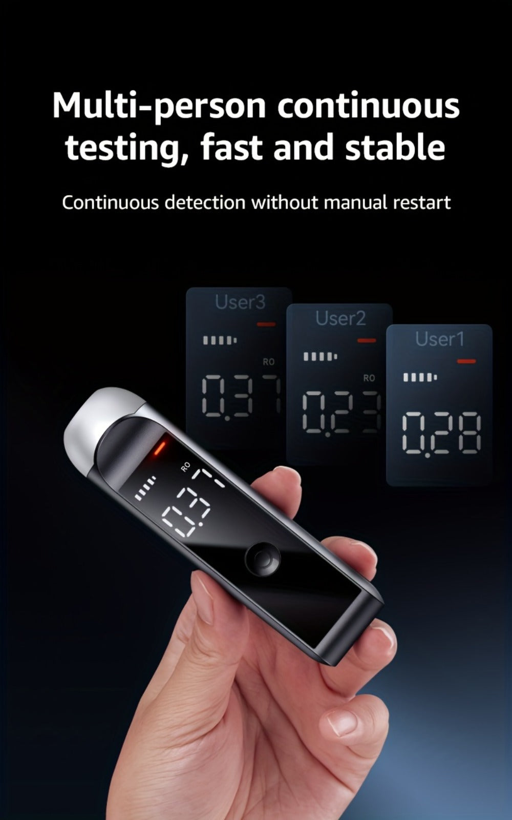 Rechargeable Breathalyzer Alcohol Tester – Professional Digital Breath Alcohol Detector, Portable Personal Breathalyzer with LCD Display, Available in Green, Black & Pink
