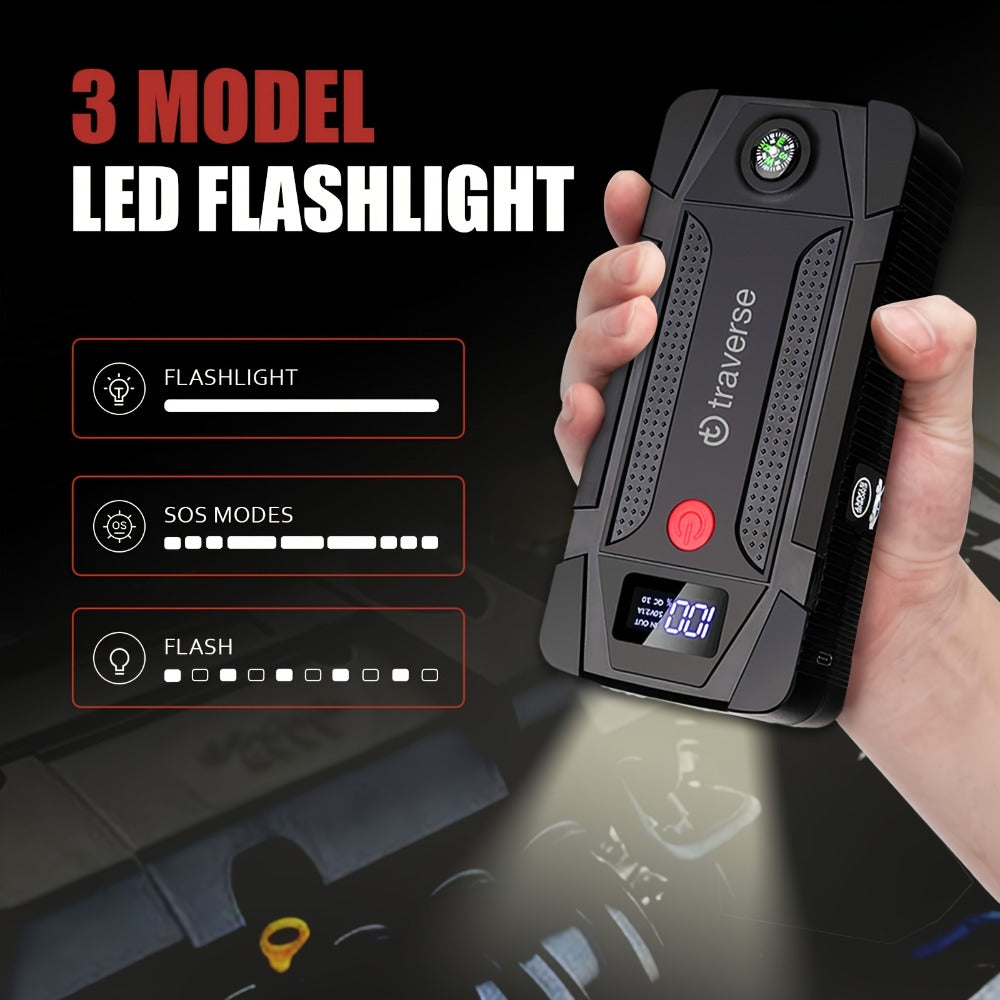 Car Jump Starter 1000A Peak 12V – 6400mAh Power Bank, USB Charge Ports & LED Flashlight for Gas & Diesel Cars, Single or 2-Pack