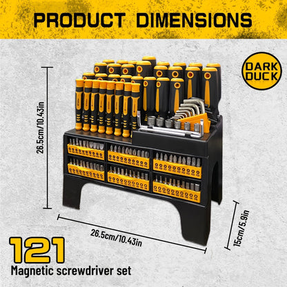 Magnetic Screwdriver Set 121-Piece – Chrome Vanadium Steel, Non-Slip Handle, Multi-Size Bits with Storage Rack, Magnetic Bowl, Gloves & Nail Puller – Complete DIY Tool Kit Gift for Men