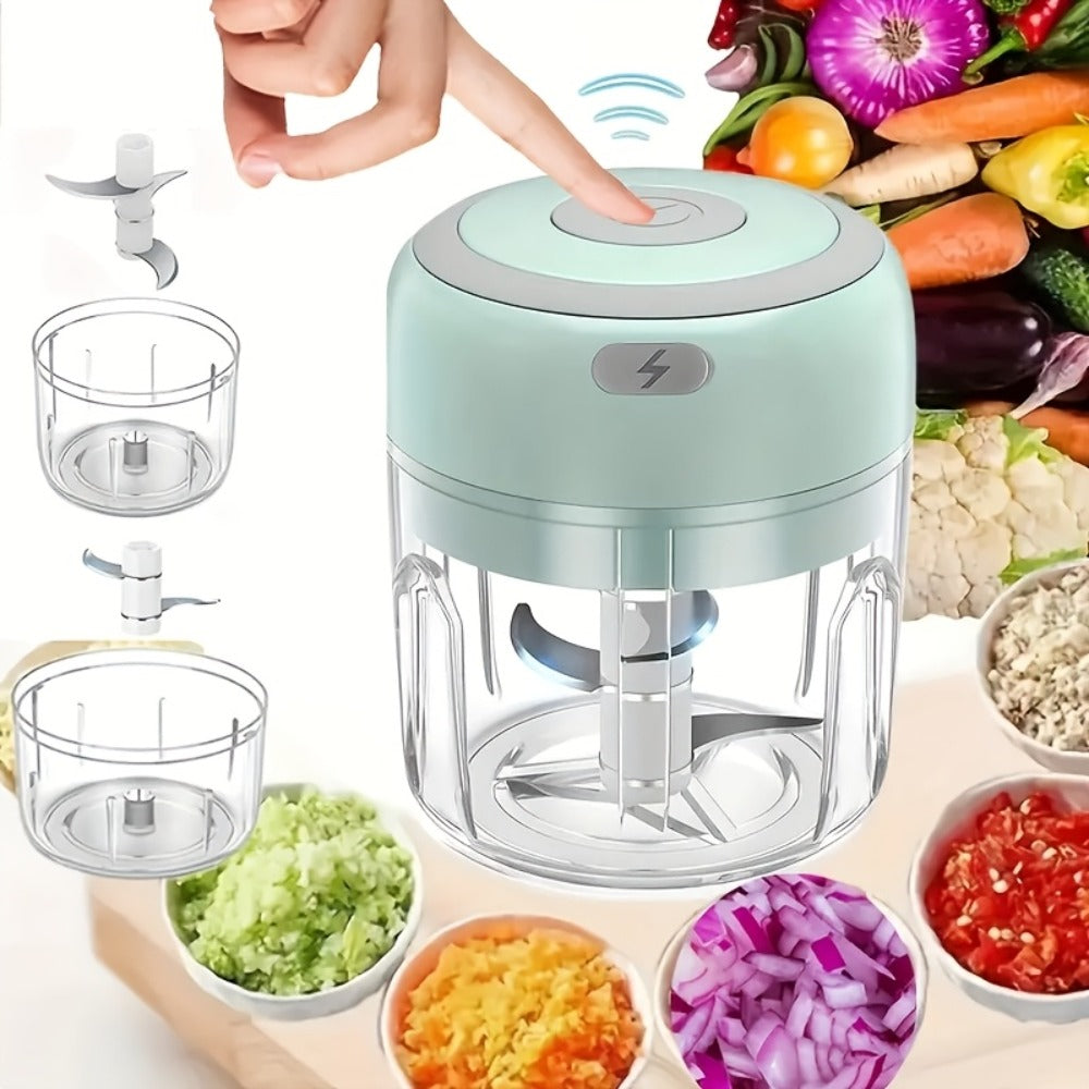 Mini Electric Garlic Chopper USB Rechargeable - Electric Food Chopper & Masher, Portable Garlic Crusher for Meat, Onion, Ginger & Herbs, 250ML / 8.45oz Kitchen Gadget in White, Green & Pink