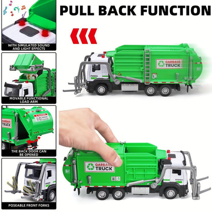 Garbage Truck Toy with 4 Trash Bins Lights & Sound – Recycling Sorting Sanitation Truck with Lifting Dumping Action Educational Vehicle Toy for Kids Ages 3-8 Birthday Gift Boys Girls