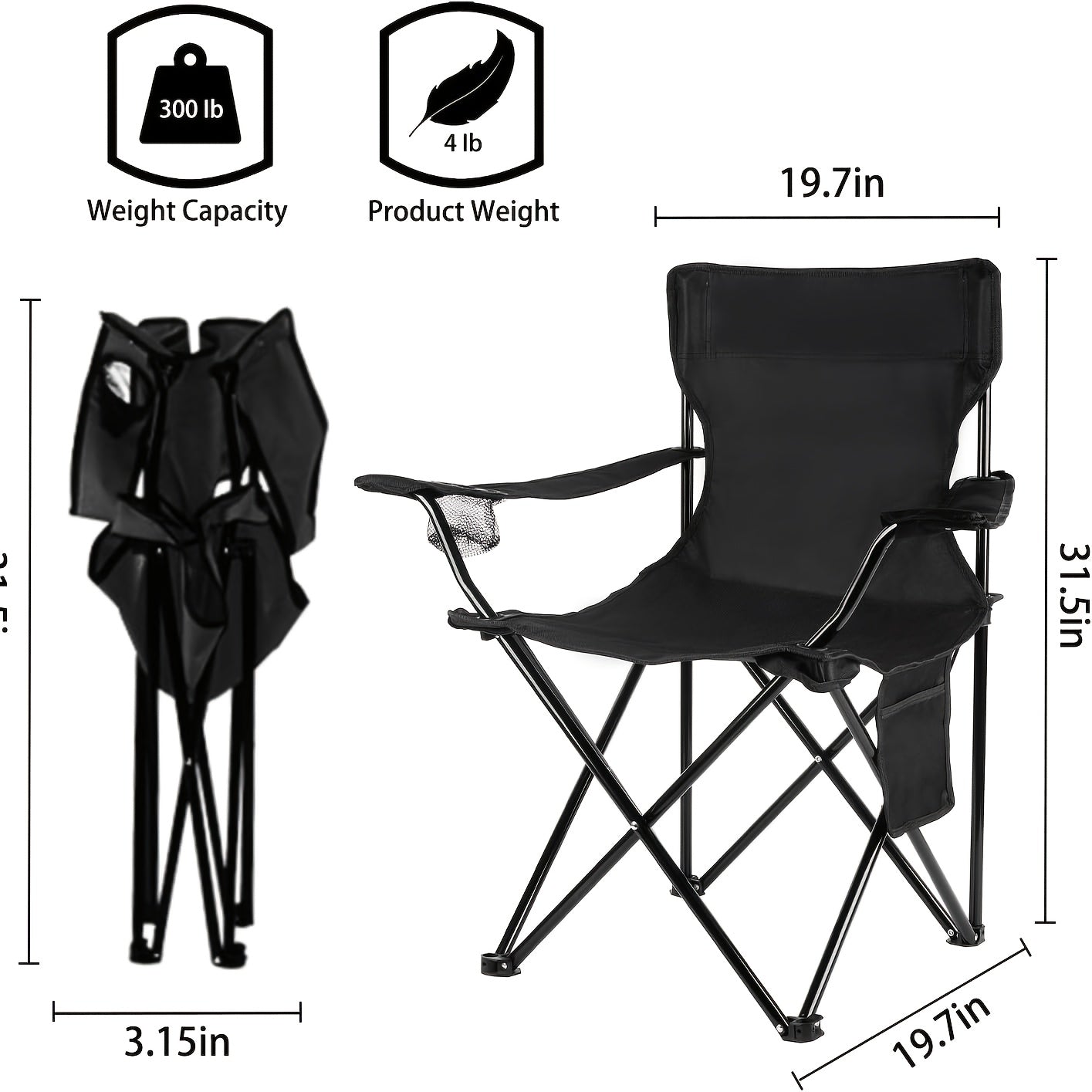 Folding Camping Chair with Sunshade Canopy, Heavy Duty Portable Outdoor Chair with Armrests Cup Holder & Carry Bag for Beach Fishing Picnic Sports