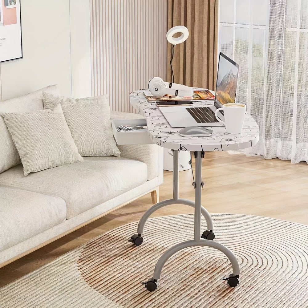 Foldable Nail Table with LED Lamp Drawer Lockable Wheels Wrist Cushion & Carrying Bag – Portable Manicure Station for Nail Salon Technician Home Studio White