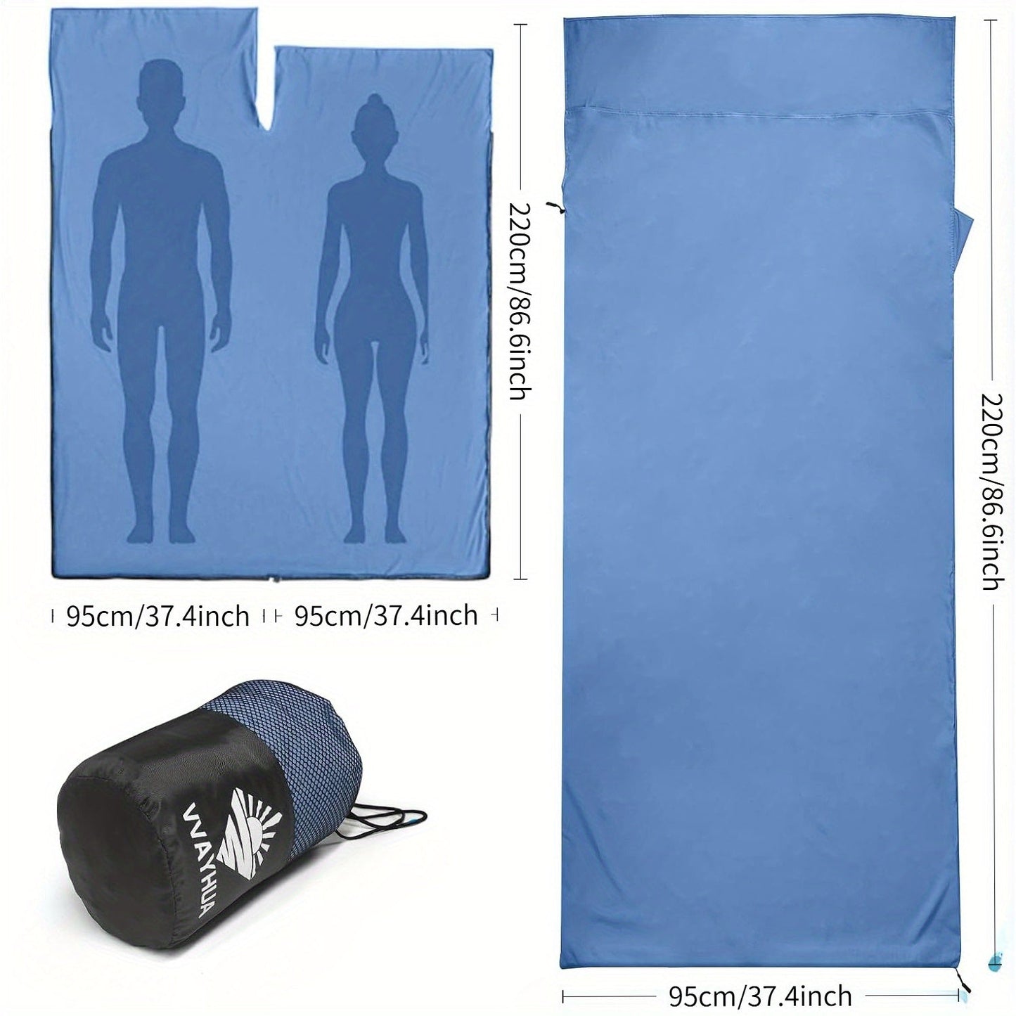 Sleeping Bag Liner for Adults – Two-Way Zipper Sleep Sack with Foot Exposure, Lightweight Portable Travel Sheet for Camping, Hiking, Hotel & Hostel Use, Single Size, Machine Washable