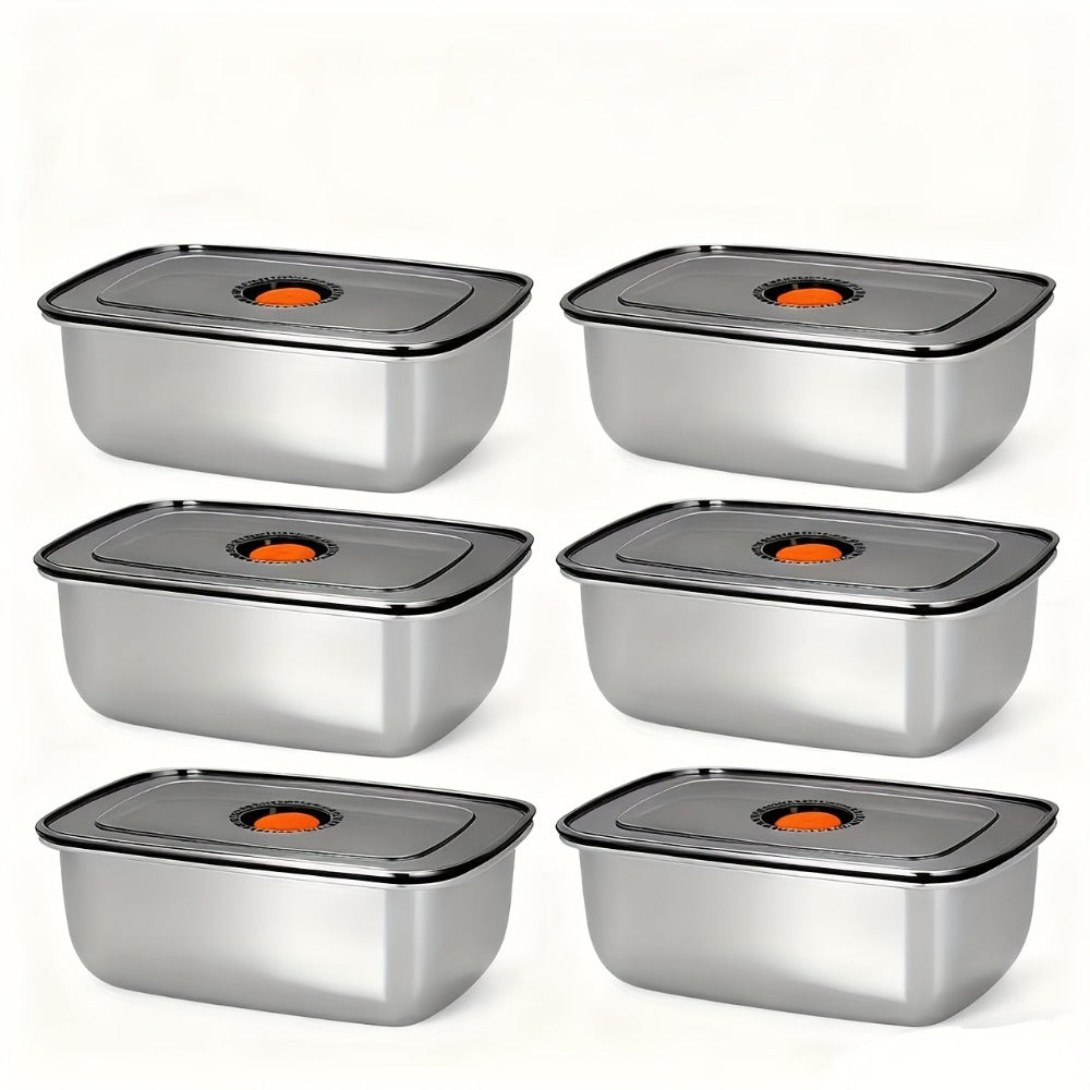 Stainless Steel Food Storage Containers, 6-Pack Airtight Stackable Meal Prep Containers with Lids – 40.58 oz Each, Heavy-Duty Lunch Box Set for Fridge, Freezer, Leftovers, Vegetables, Meat and Pantry