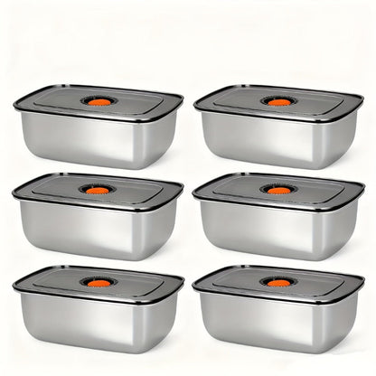 Stainless Steel Food Storage Containers, 6-Pack Airtight Stackable Meal Prep Containers with Lids – 40.58 oz Each, Heavy-Duty Lunch Box Set for Fridge, Freezer, Leftovers, Vegetables, Meat and Pantry