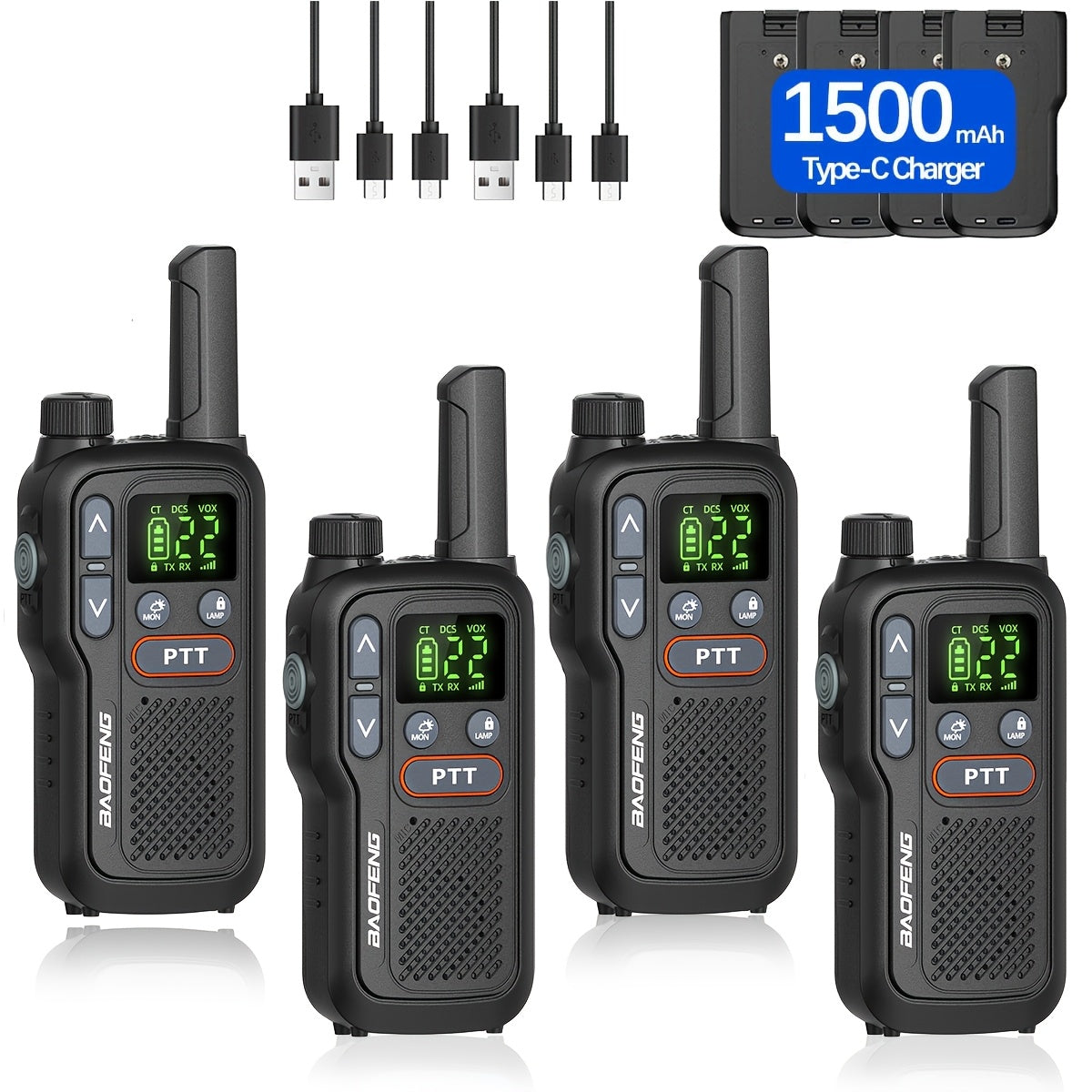Long Range Walkie Talkies for Adults, BAOFENG 22 FRS Channels LCD Display VOX Hands-Free, USB-C Rechargeable Li-ion Battery, 2-3 Mile Range, for Hiking Camping Family Outdoor Emergency