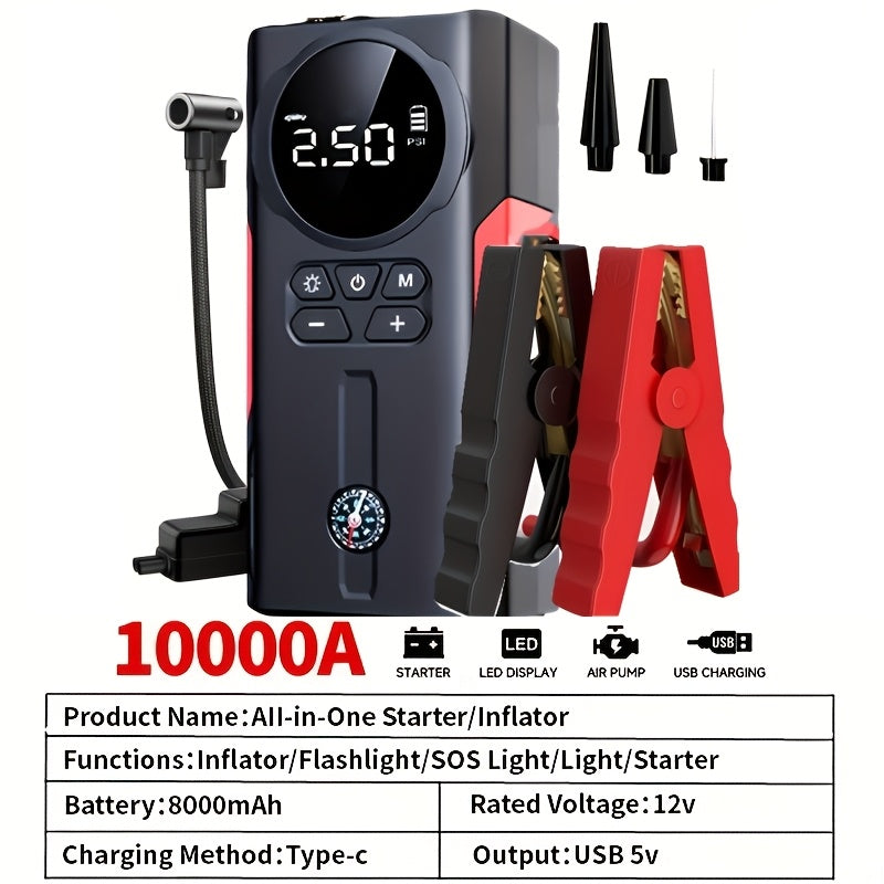 Portable Car Starter, Peak Battery Jumper Starter Portable, Car Battery Jumper Box, 12V Portable Starter for 2.11gal Gasoline And 1.85gal Diesel Cars